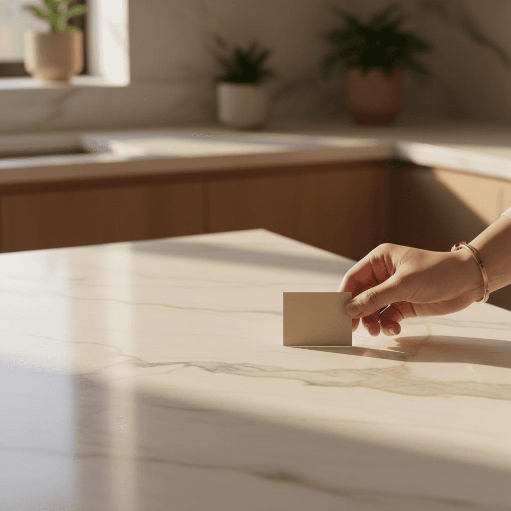 Marble kitchen countertop detail with design swatch