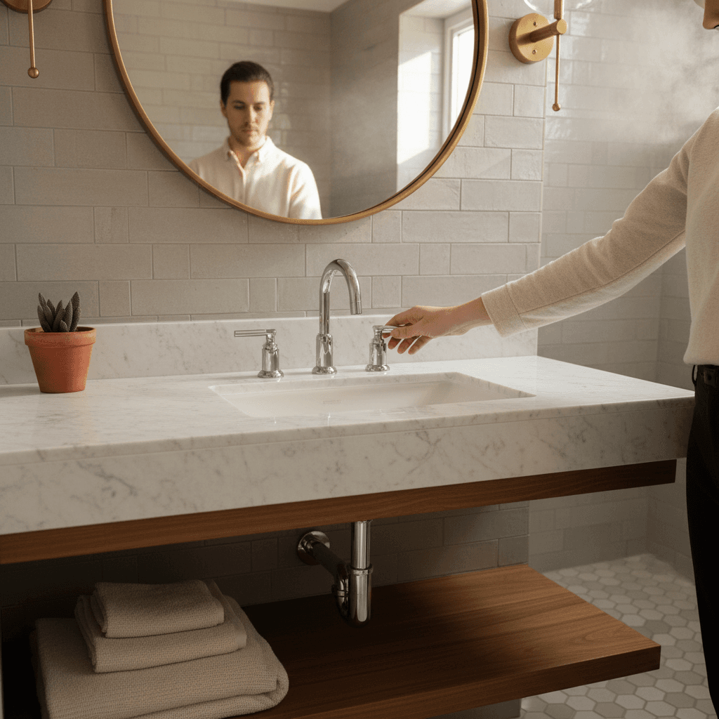 Completed bathroom renovation with modern fixtures