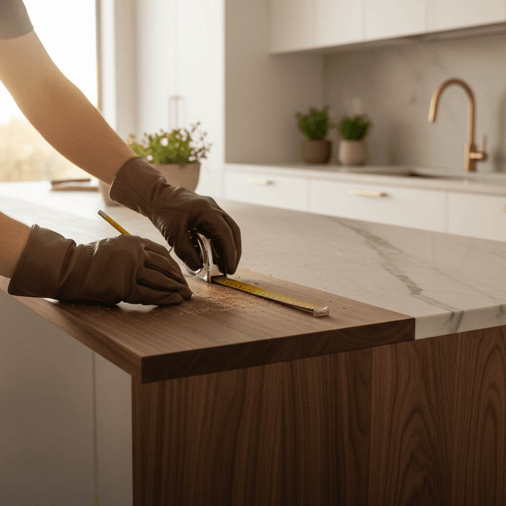 Professional contractor finishing kitchen renovation details