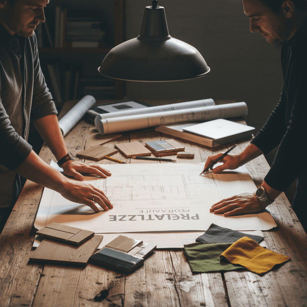 Design consultation with renovation plans and material samples